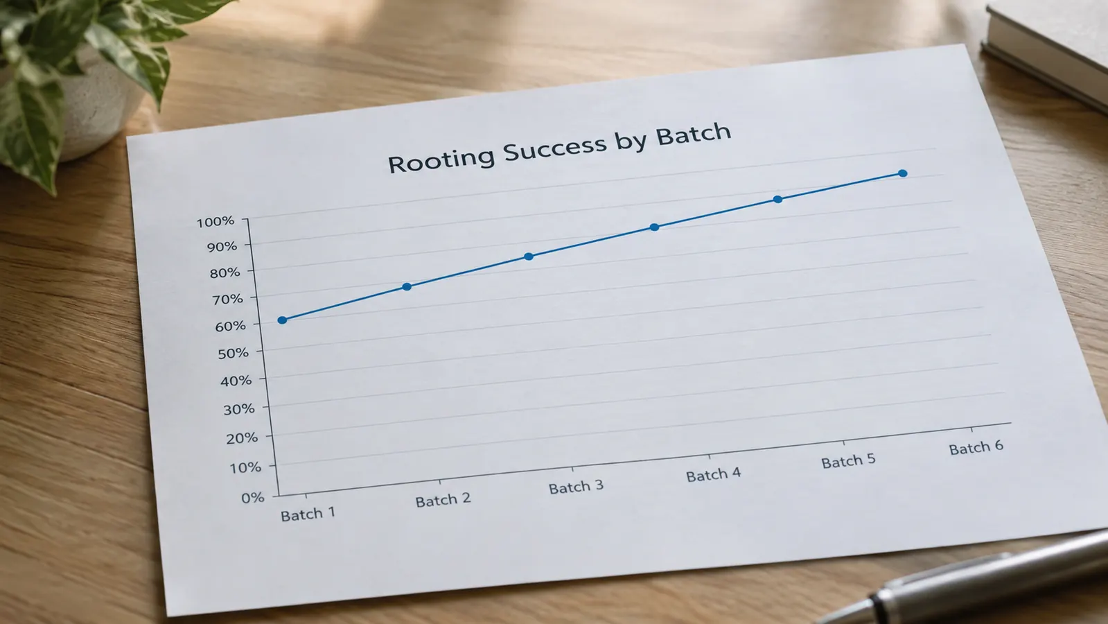 A simple line chart showing rooting success across several batches over a season
