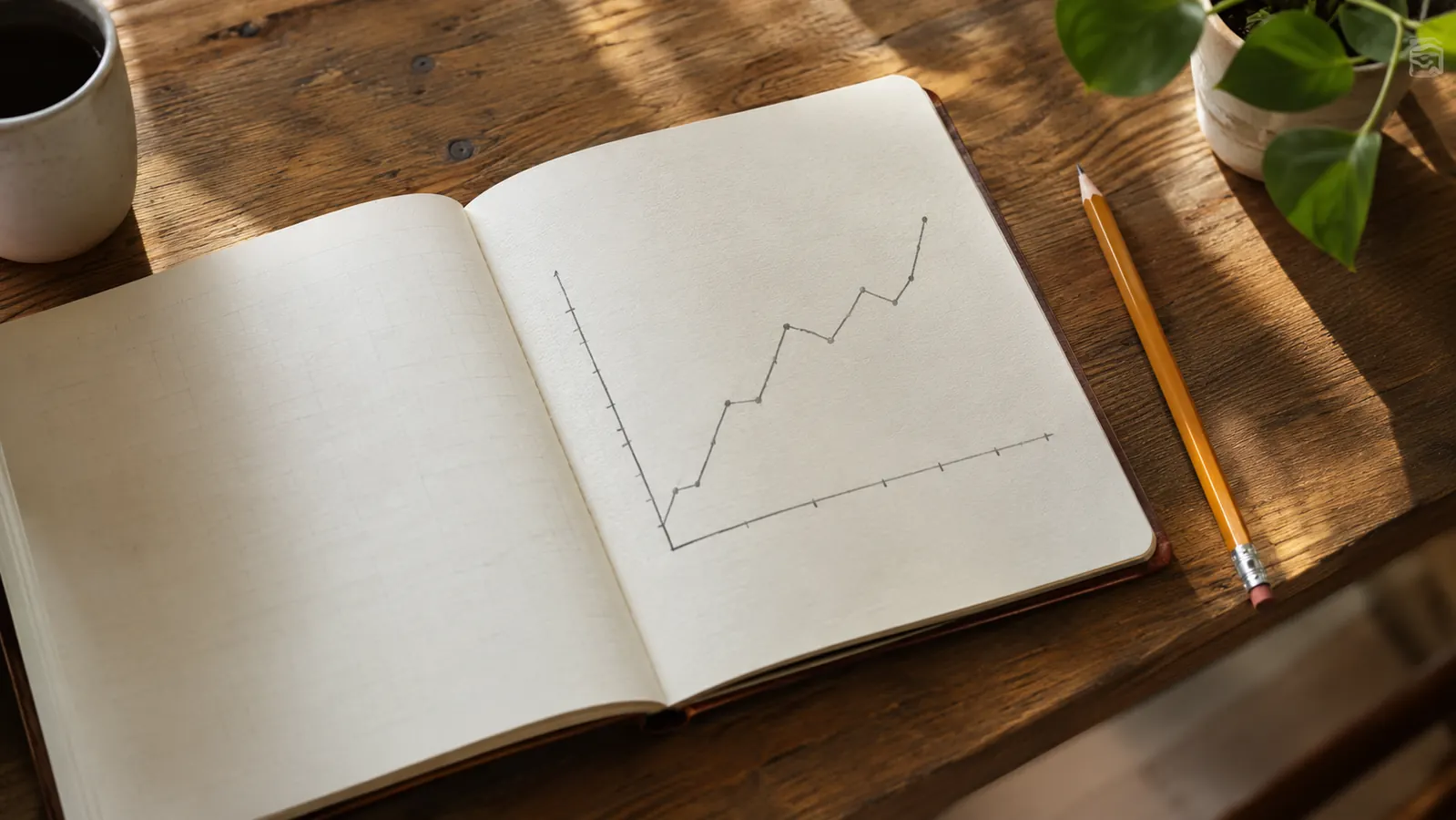 A small notebook page with a hand-drawn line showing root growth over two weeks